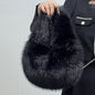 Winter Casual Furry Shoulder Bags for Women Solid Color Soft Plush Ladies Clutch Purse Handbags Lightweight Female Hobos Bag