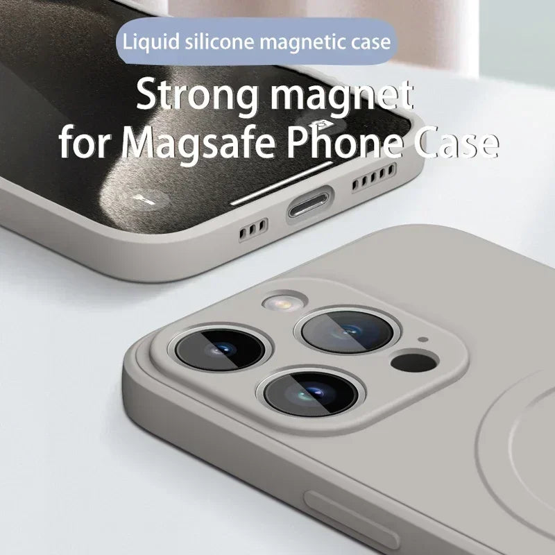 Liquid Silicone Case For iPhone 16 17 15 14 13 12 11 Pro Max Plus Mini Air For Magsafe Magnetic Wireless Charge Soft Cover funda