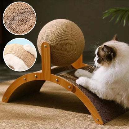 Cat Grinding Paw Toy 2In1 Cat Scratching Ball Wooden Cat Scratcher Sisal Scratch Board Wear-Resistant Solid Wood Scraper for Cat