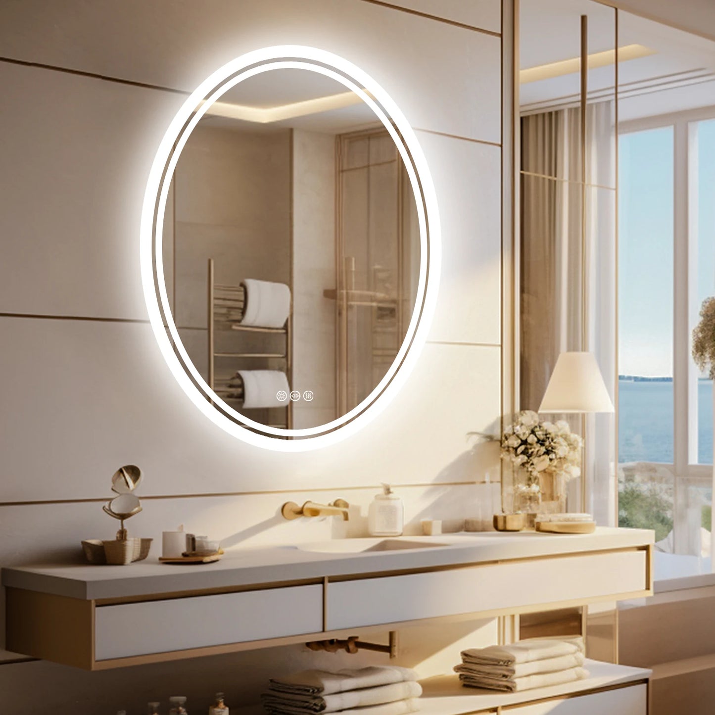 LED Bathroom Mirror Backlit Round Vanity Mirror with Lights Wall Mounted Anti-Fog Lighted Bathroom Mirror Dimmable Makeup Mirror