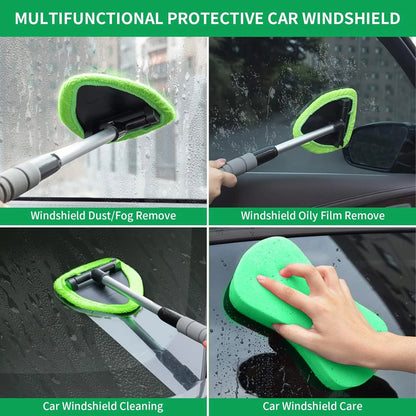 Windshield Cleaner with 2 Microfiber Pads Windshield Cleaning Tool Extendable Handle Windshield Washer Brush for Car & Home Use