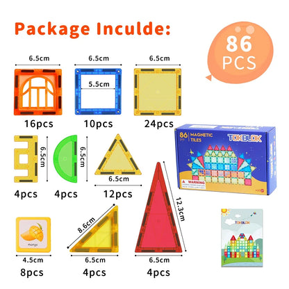 Magblock 86pcs Magnetic Building Blocks Construction Set Magnet Tiles Boys Girls Montessori Educational Game Toys For Kids Gifts