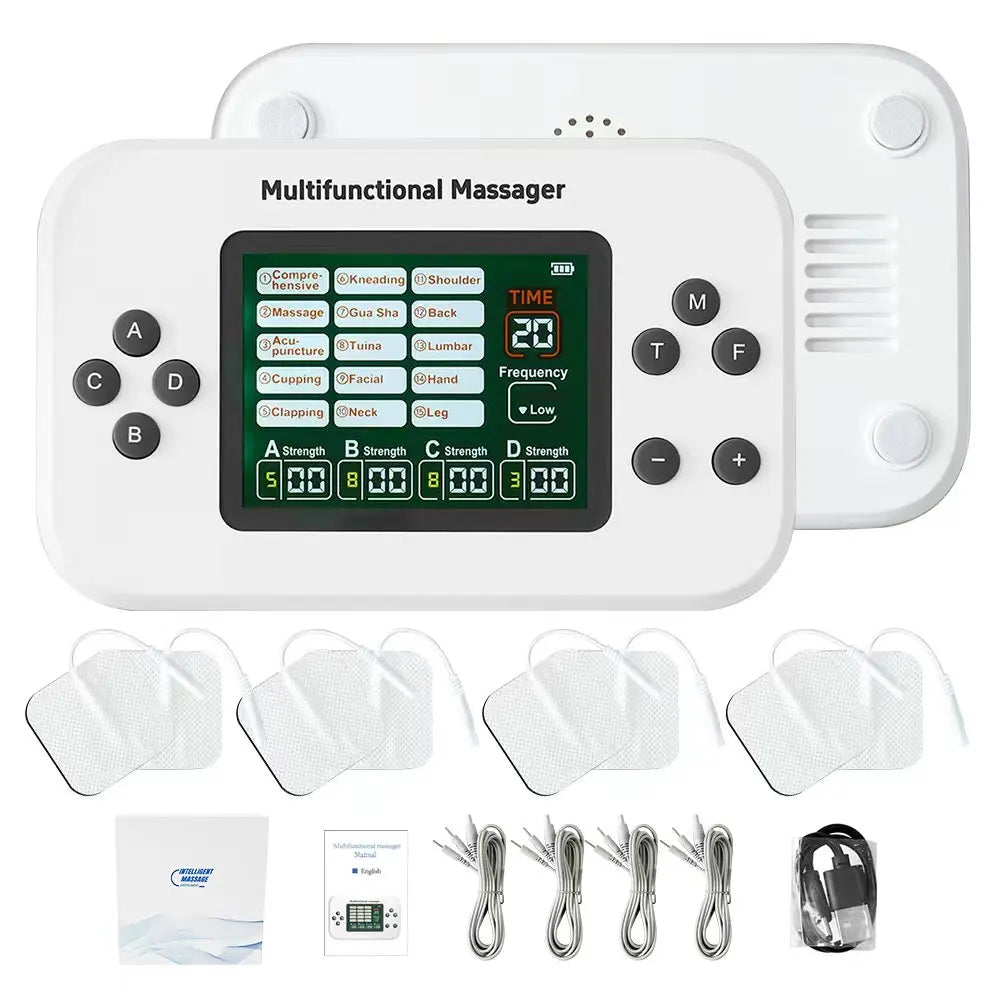 Electric Muscle Stimulator EMS & TENS Unit Pulse Massager for Back Neck Shoulder Knee Joints Full Body Relax 15 Modes 4 Output