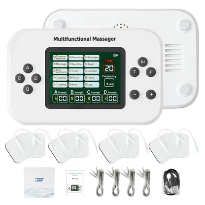 Electric Muscle Stimulator EMS & TENS Unit Pulse Massager for Back Neck Shoulder Knee Joints Full Body Relax 15 Modes 4 Output