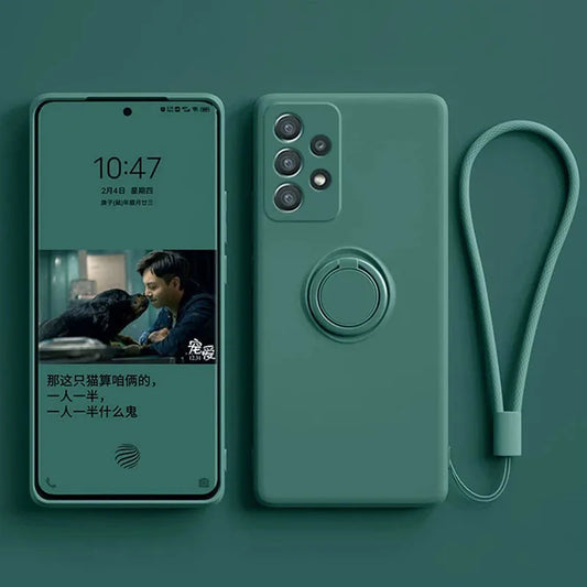 Liquid Silicone Phone Case For Samsung Galaxy S24 S23 FE S21 S20 S22 Plus Note 20 Ultra Cover with Magnetic Ring Holder Strap