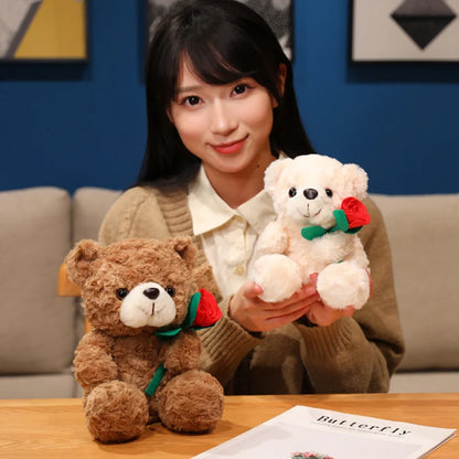 15/25cm Sitting Cartoon Bear Plush Toy Stuffed Valentine's Day Rose Animal Say Love Holding Red Heart Girlfriend Gift