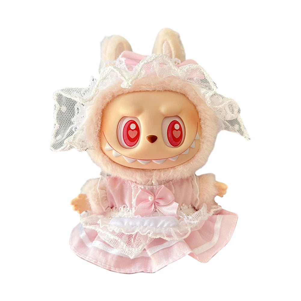 Mini Plush Doll Overall Decorative Kawaii Doll Clothes DIY Cute Plushies Outfit with Hat Cartoon Animal Toy Dress for Home Decor