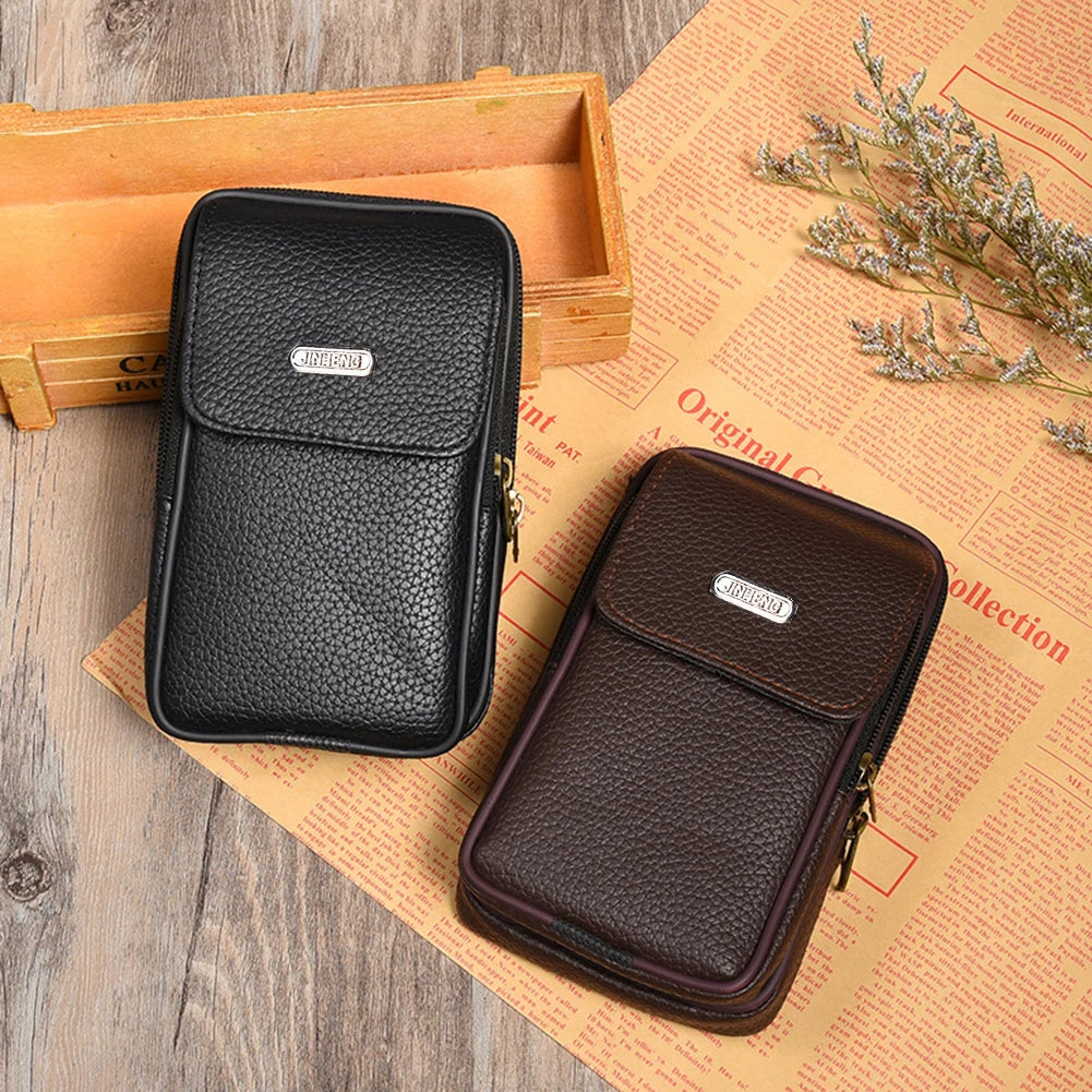 Men Cell Phone Waist Case Bag Pouch Leisure Small Leather Mobile Phone Belt Clip Bag Belt Pouch Leather Cell Phone Holster