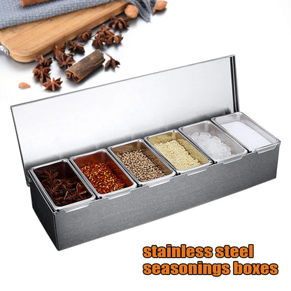 Ingredient Container With 6 Grids Kitchen Spice Box Set With Lid Stainless Steel Spice Container Fruit Box Food Container