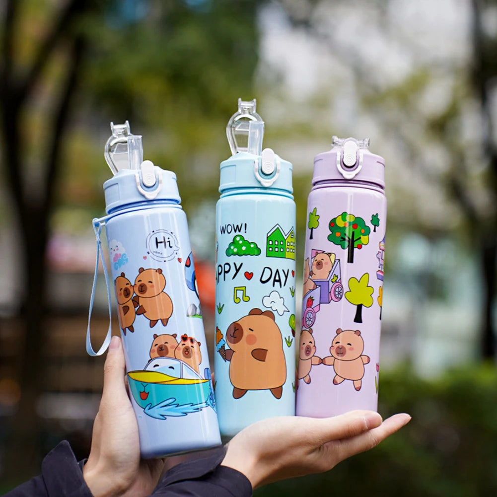 700ml Capybara Cute Water Cup with Straw & Handle Kawaii Travel Water Bottle Large Capacity Drinking Bottle for Fitness Sports
