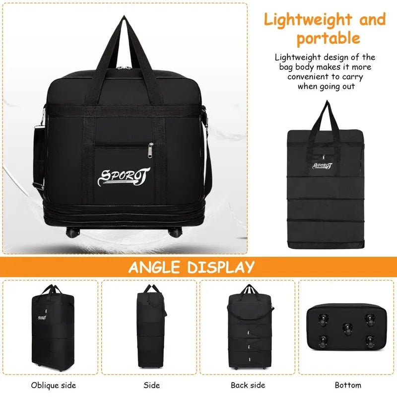 Expandable Foldable Trolley Travel Bag with Wheels – Versatile Luggage Suitcase for Women & Men, Weekend Trip and Overnight Use