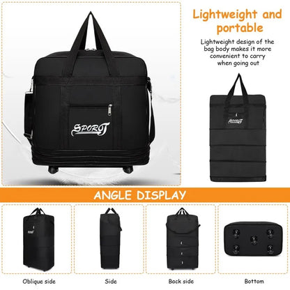 Expandable Foldable Trolley Travel Bag with Wheels – Versatile Luggage Suitcase for Women & Men, Weekend Trip and Overnight Use