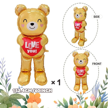 60in Standing Cute Love Teddy Bear-Shaped Balloon for Romantic Valentine's Day Proposal Wedding Birthday Party Decoration
