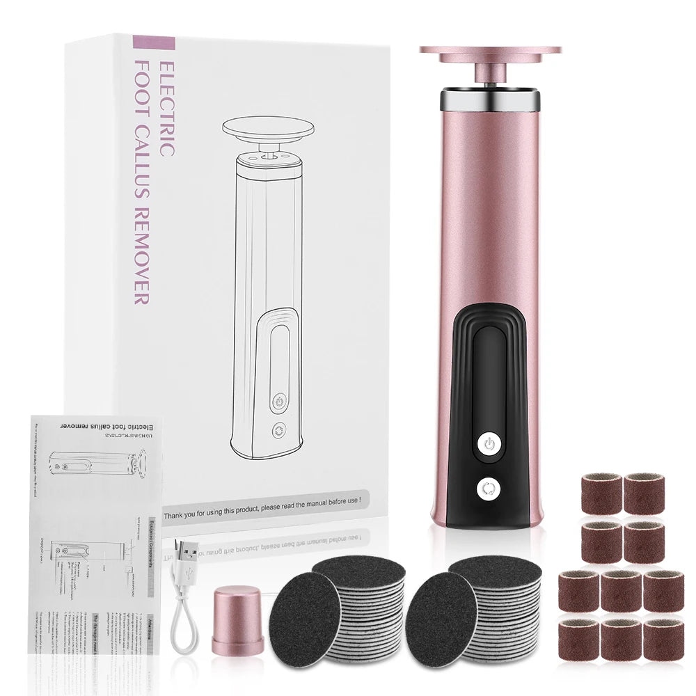 Electric Foot Callus Remover Nail Polisher 2-in-1 6-Speed Dual Grinding Heads Pedicure Tool for Smooth Heels Dead Skin Removal