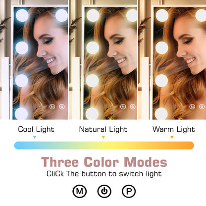 Vanity Mirror Hollywood Light up Makeup Mirror with LED Bulbs Dimmable 3 Modes 360° Rotation Magnifying Mirror 10x