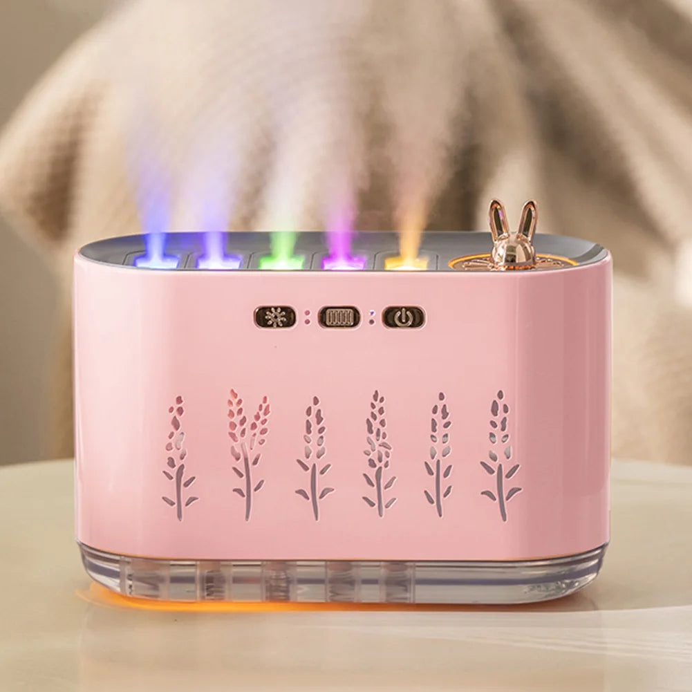 7 Colors LED Light Quiet Aroma Diffuser with 5 Nozzle Spray for Bedroom (Pink)