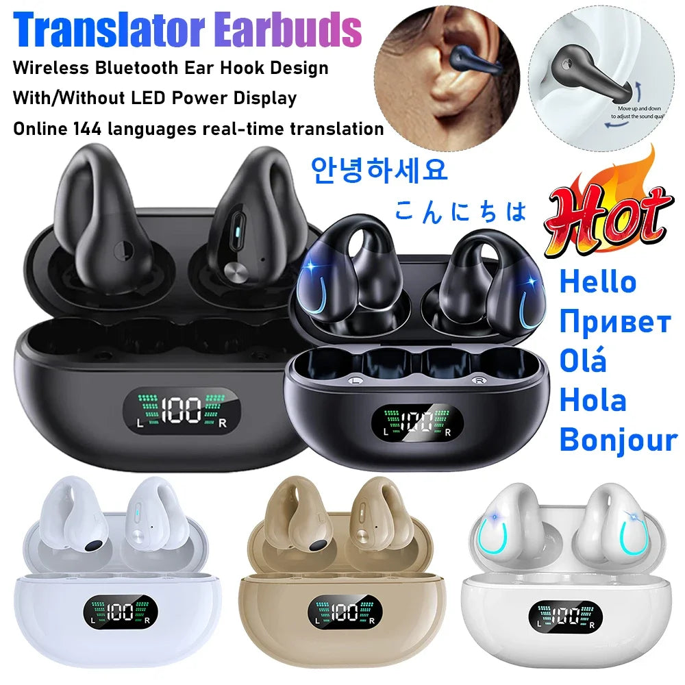 YYK-Q71 Q80 Wireless Bluetooth Translation Earbuds LED Digital Display Type-C Charging Translators Headphone For Travel Business