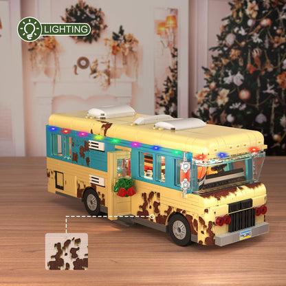 Christmas Cousin's RV Building Blocks Set LED Christmas Holiday Snow Village RV Toys Gifts for Boys, Girls, Family