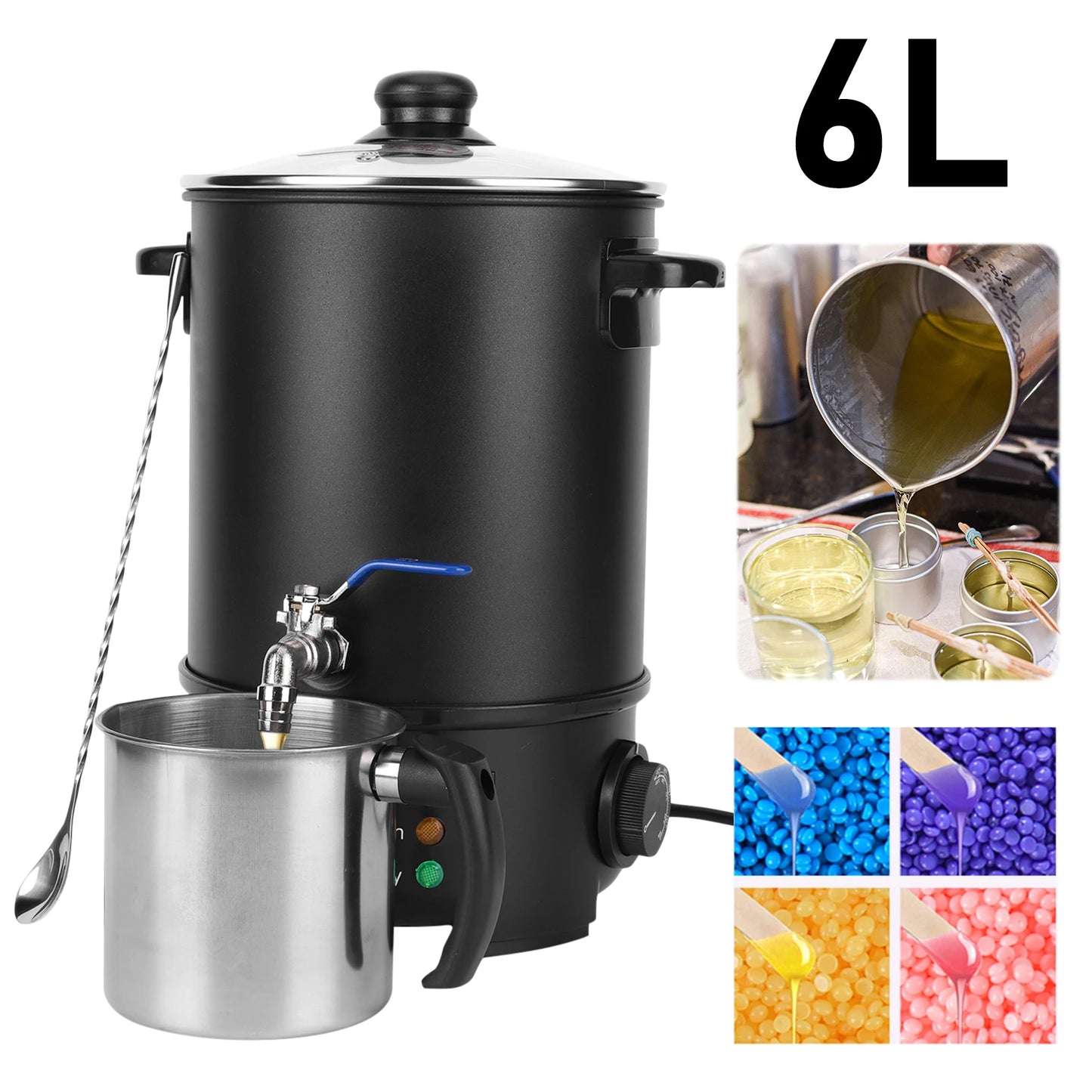 6L Candle Melting Pot Large Capacity Electric Wax Melt Machine Stainless Steel Wax Melting Furnace for Candle Soap Making