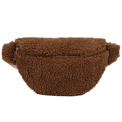 Unisex Fuzzy Crossbody Bag Zipper Closure Solid Shoulder Bag Multifunctional Soft Foldable Lightweight Autumn Winter Daily Bag