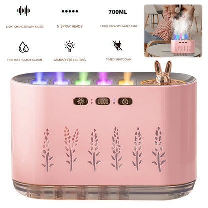 7 Colors LED Light Quiet Aroma Diffuser with 5 Nozzle Spray for Bedroom (Pink)