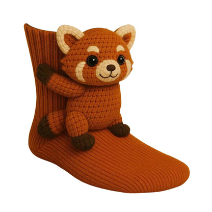 Crochet Animal Socks Breathable Hand Crocheted Plush Socks Moisture Wicking 3D Knit Warm Socks for Animal Lovers