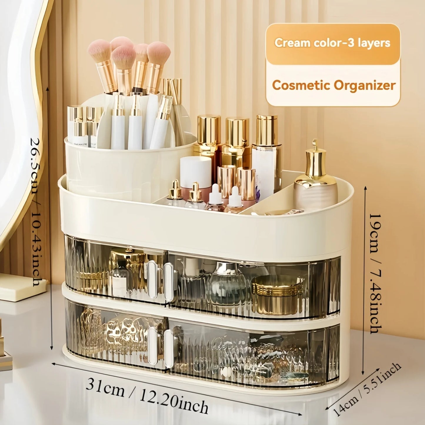 Large Capacity Makeup Organizer With Drawer - Dustproof Cosmetic  Box For Brushes, Lipsticks & More - Hypoallergenic Plastic, °