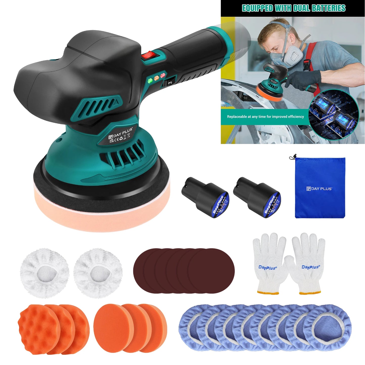 12V Cordless Car Buffer Polisher,6 Variable Speed Car Polishing Kit, For Car Detailing/Polishing/Waxing/Scratch Removing
