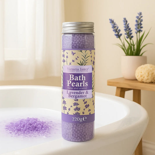 Bath Pearls 220G Relaxing Lavender Bergamot Rose Vanilla Scent, Moisturising Beads for Spa Home Bath