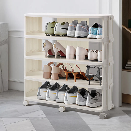 【Breeins】5-Tier Cream White Rolling Shoe Rack Shoe Storage Stand Organiser for Entryway Shelf Home Decoration