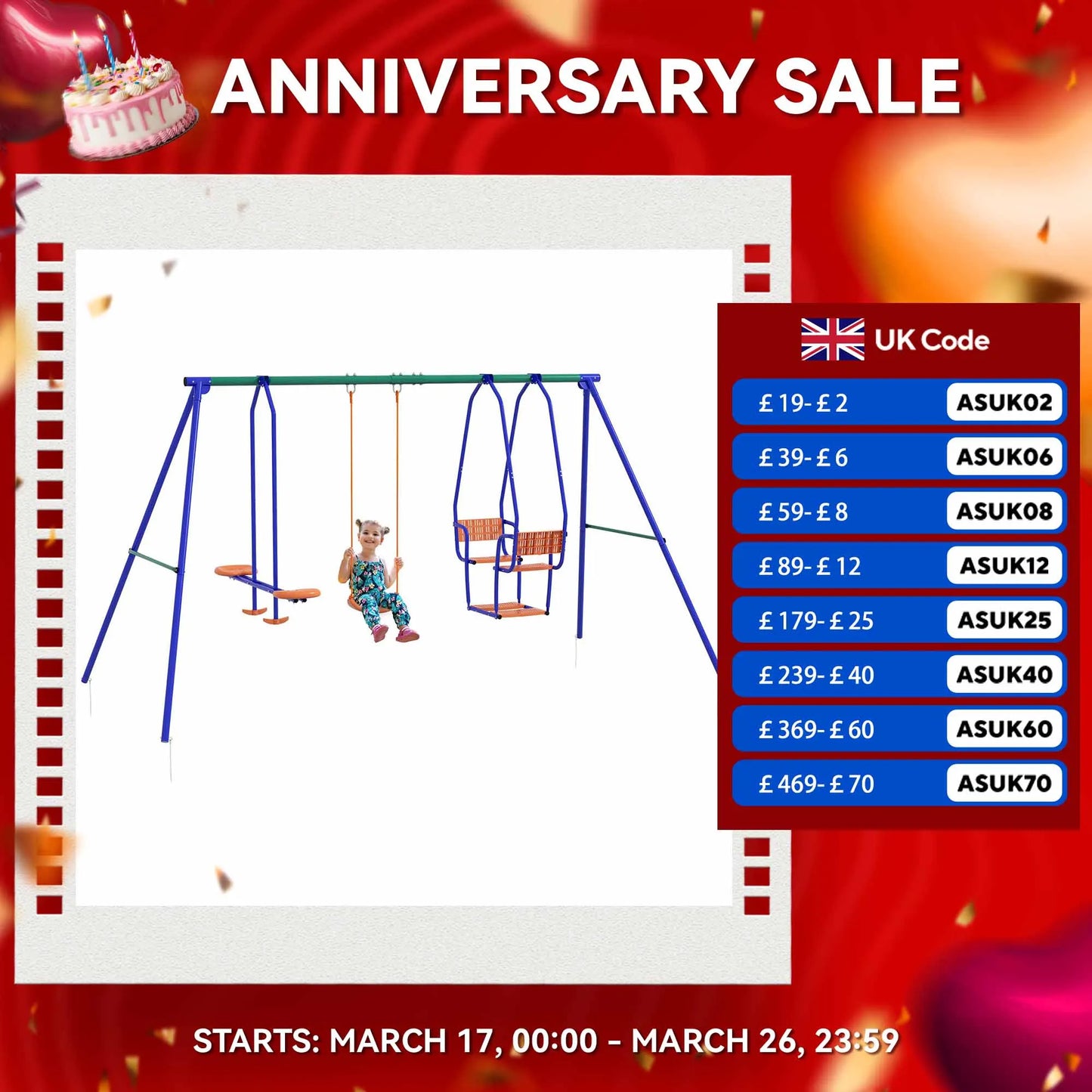 Outsunny 3 in 1 Metal Kids Swing Set with Swing, Glider, Rocking Chair