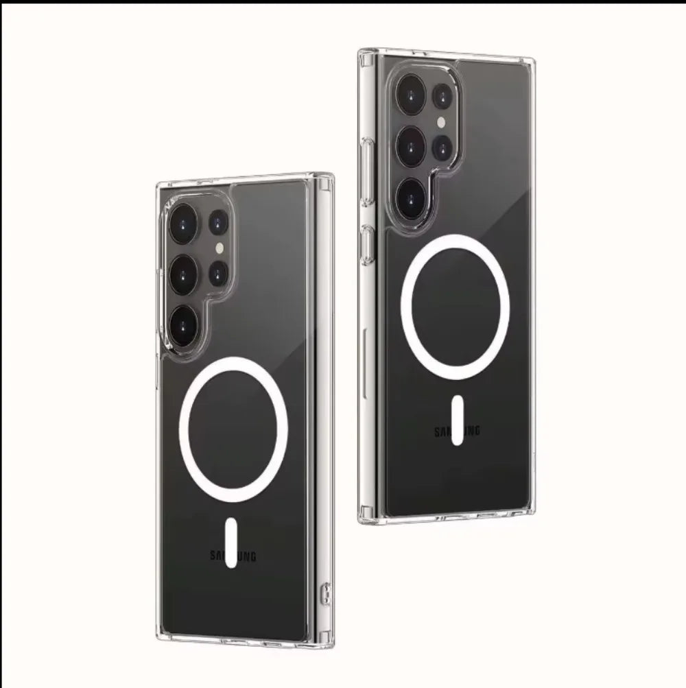 Original Magsafe Magnetic Clear Case for Samsung Galaxy S24 Ultra S21 FE S22 Plus S23 Ultra Wireless Charging Shockproof Cover