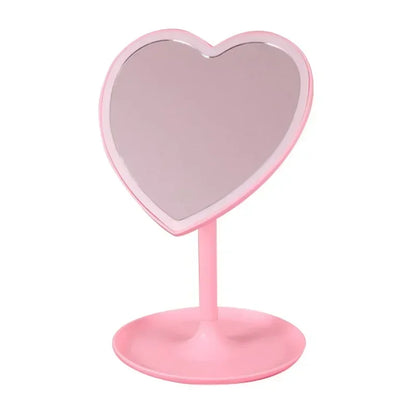 Heart Shape LED Makeup Mirror With 3 Colors Lighting and Stand Desktop Rechargeable Cosmetic Vanity Mirror Portable Lighted