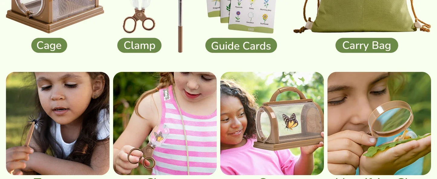 Robud Upgraded Kids Explorer Kit with Costume Kit Green Outdoor Exploration Set for Camping Montessroi Toy for Kids WRP30