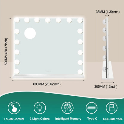 17 LED Hollywood Makeup Mirror Large Vanity Light Mirror with Dimmable LED Bulbs