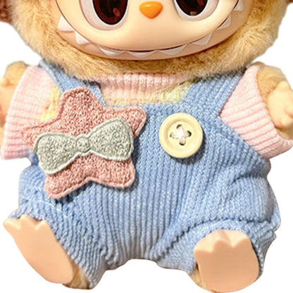 Mini Plush Doll Overall Decorative Kawaii Doll Clothes DIY Cute Plushies Outfit with Hat Cartoon Animal Toy Dress for Home Decor