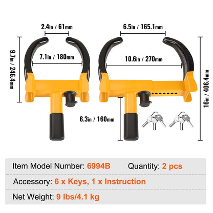 SucceBuy Wheel Lock 2 Packs Universal Wheel Clamp Lock Adjustable Anti Theft Trailer Lock Wheel Clamp Steel Tire Lock for ATV