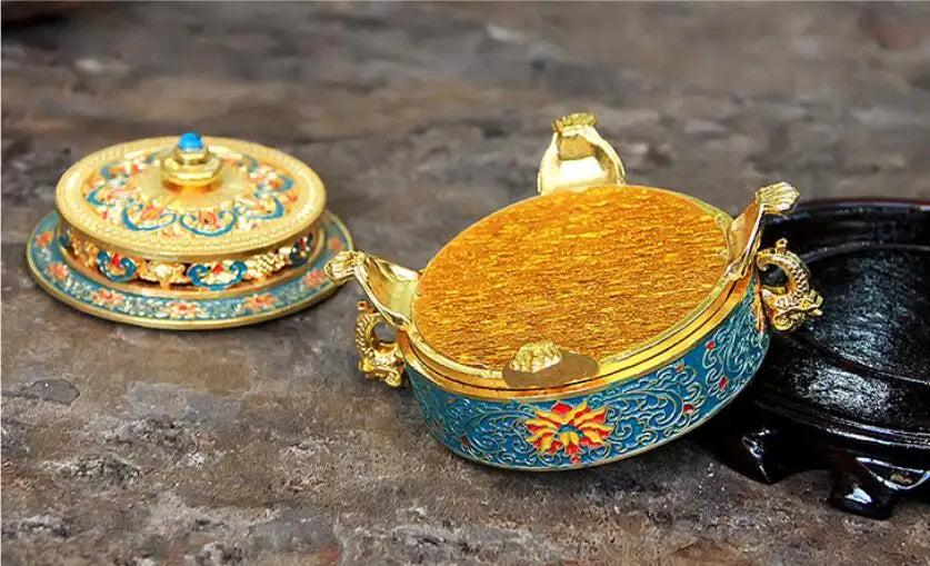 Copper Alloy Antique Incense Burner Aromatherapy Incense Burner Sandalwood Embossed Enamel Painted Temple Plate Incense Burner