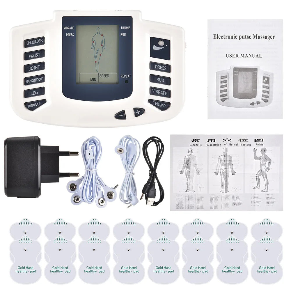 JR309 EMS Tens Massage Unit +16 Pads Russian Electrical Pulse Acupuncture Full Body Relax Muscle Massager Stimulator