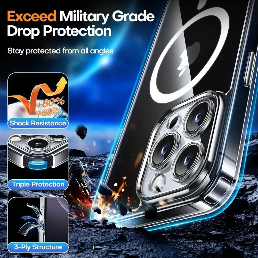 For Magsafe Full Camera Protector Clear Phone Case For iPhone 16 15 14 13 12 11 Pro Max 16 Plus Magnetic Wireless Charging Cover