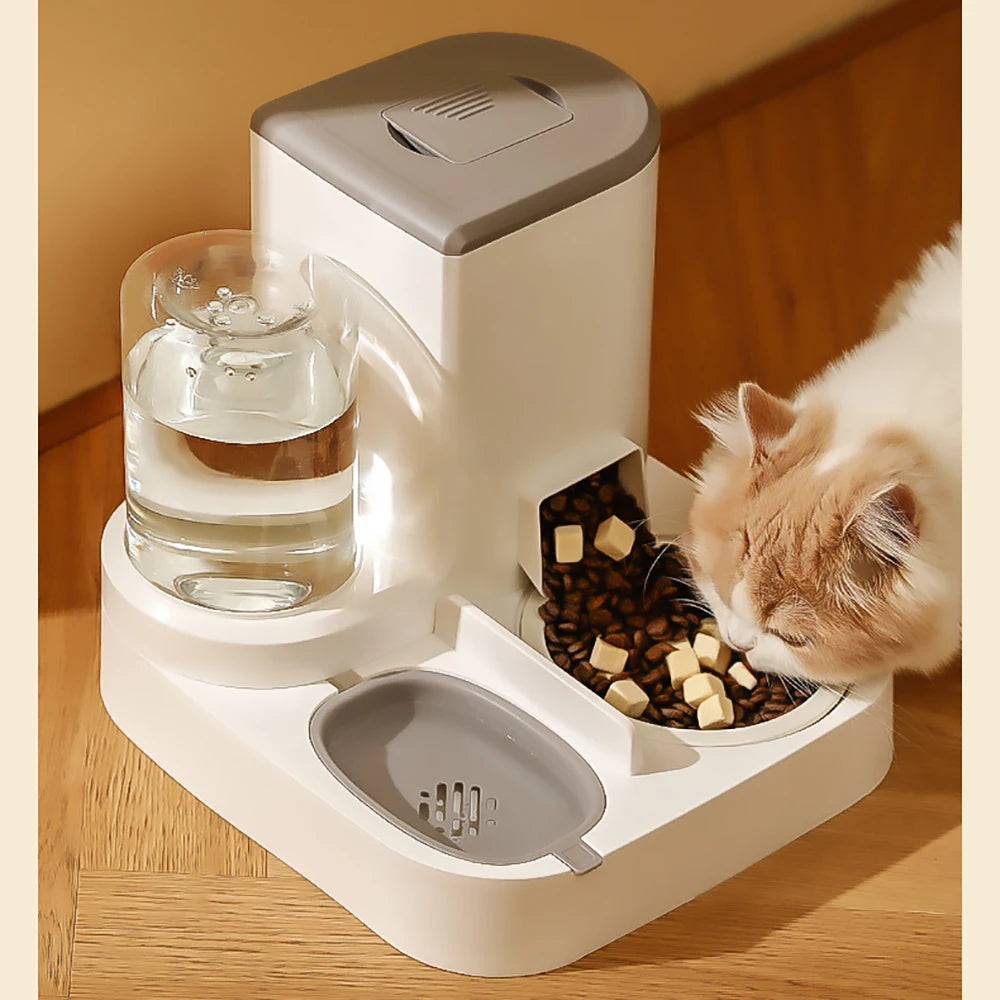 Cat Feeding Supplies 2 In 1 Drinking Fountain Water Dispenser & Food Bowl Home Cat Pet Auto Feeder, Spill-Proof Large Capacity