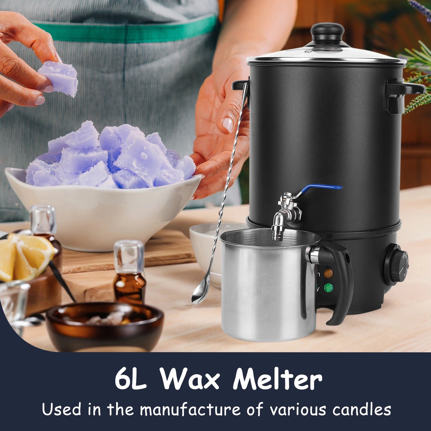 6L Candle Melting Pot Large Capacity Electric Wax Melt Machine Stainless Steel Wax Melting Furnace for Candle Soap Making