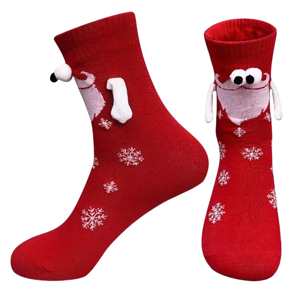 Christmas Magnetic Holding Hands Socks Soft Warm Unisex Couple Socks Christmas Socks Novelty Xmas Crew Socks for Women Men