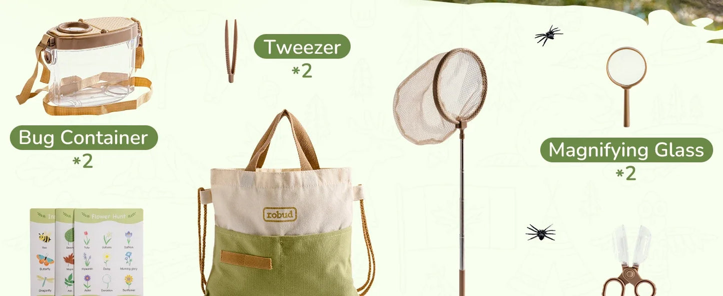 Robud Upgraded Kids Explorer Kit with Costume Kit Green Outdoor Exploration Set for Camping Montessroi Toy for Kids WRP30