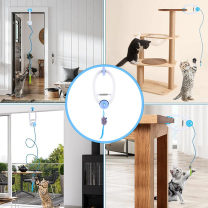 Door Hanging Automatic Retractable Kitten Toys Interactive Cat Teaser Retractable Toys with 3 Catnip Mice for Indoor Bored Cats