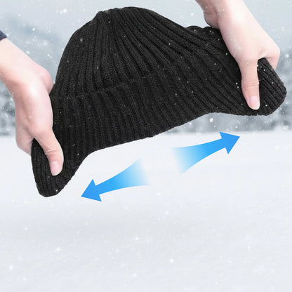 Winter Warm Fleece Lined Knit Hat W/Brim & Ear Flaps Stocking Caps Soft Beanie Hat For Women Men for Cold Weather Outdoor Sports