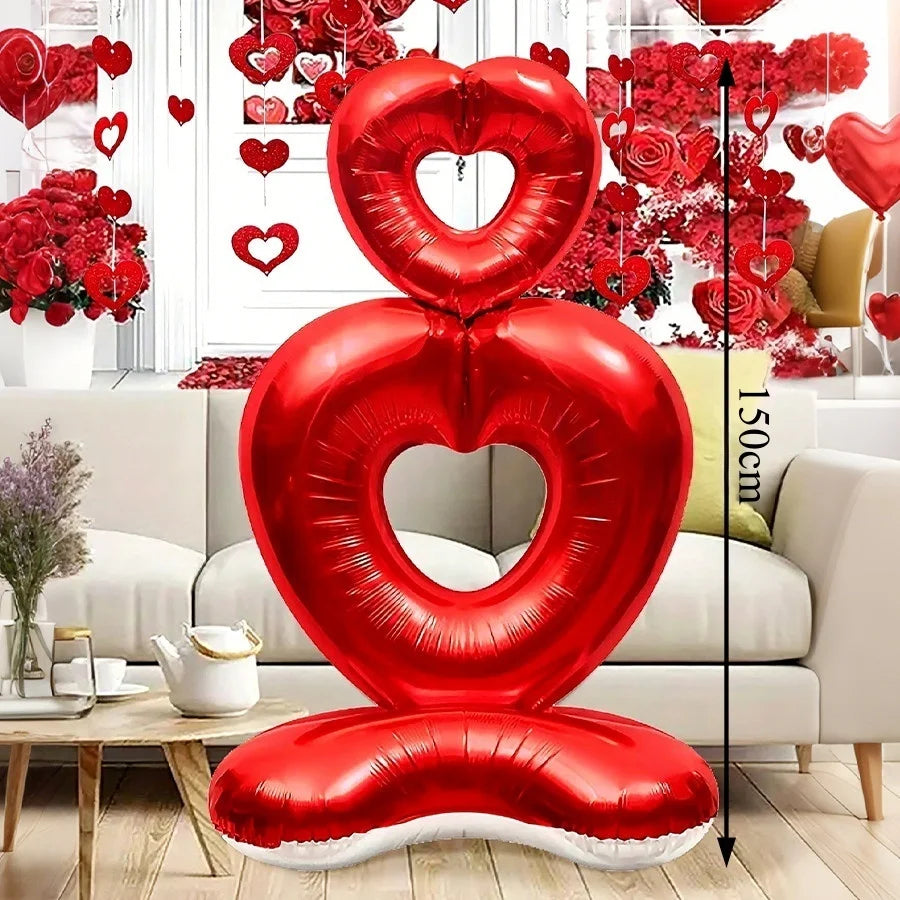 60in Standing Cute Love Teddy Bear-Shaped Balloon for Romantic Valentine's Day Proposal Wedding Birthday Party Decoration