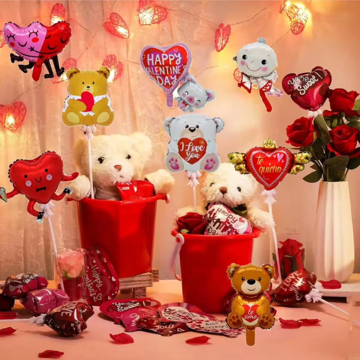60in Standing Cute Love Teddy Bear-Shaped Balloon for Romantic Valentine's Day Proposal Wedding Birthday Party Decoration
