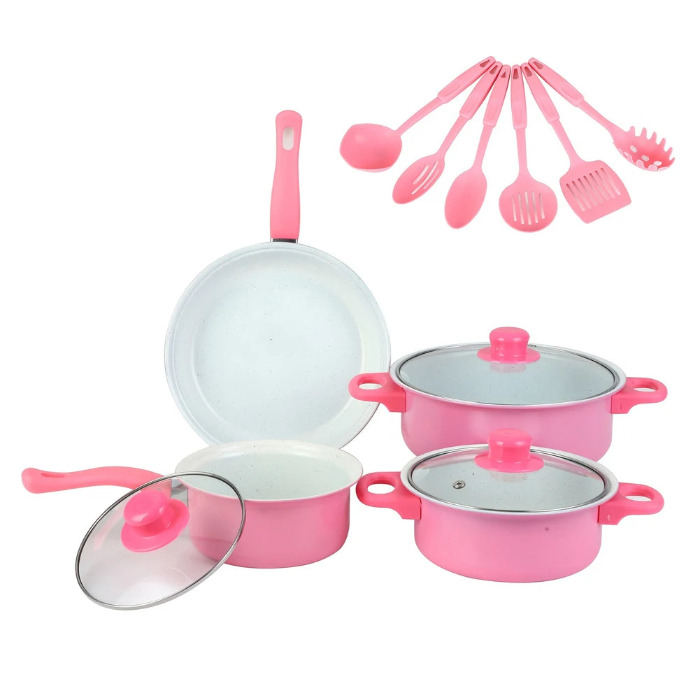 12-Piece High-Quality Non-Stick Cookware Set Deep Frying Pan with Lid Milk Pot Maifan Stone Frying Pan Cooking Pot Set