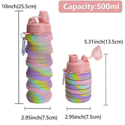 500ML Portable Retractable Silicone Bottle Folding Water Bottles Outdoor Travel Drinking Cup with Carabiner Collapsible Cups